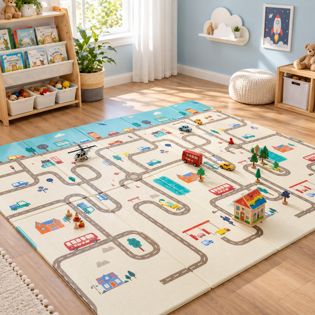 Tapis de jeu pliable bébé – double face, 195 × 180 cm