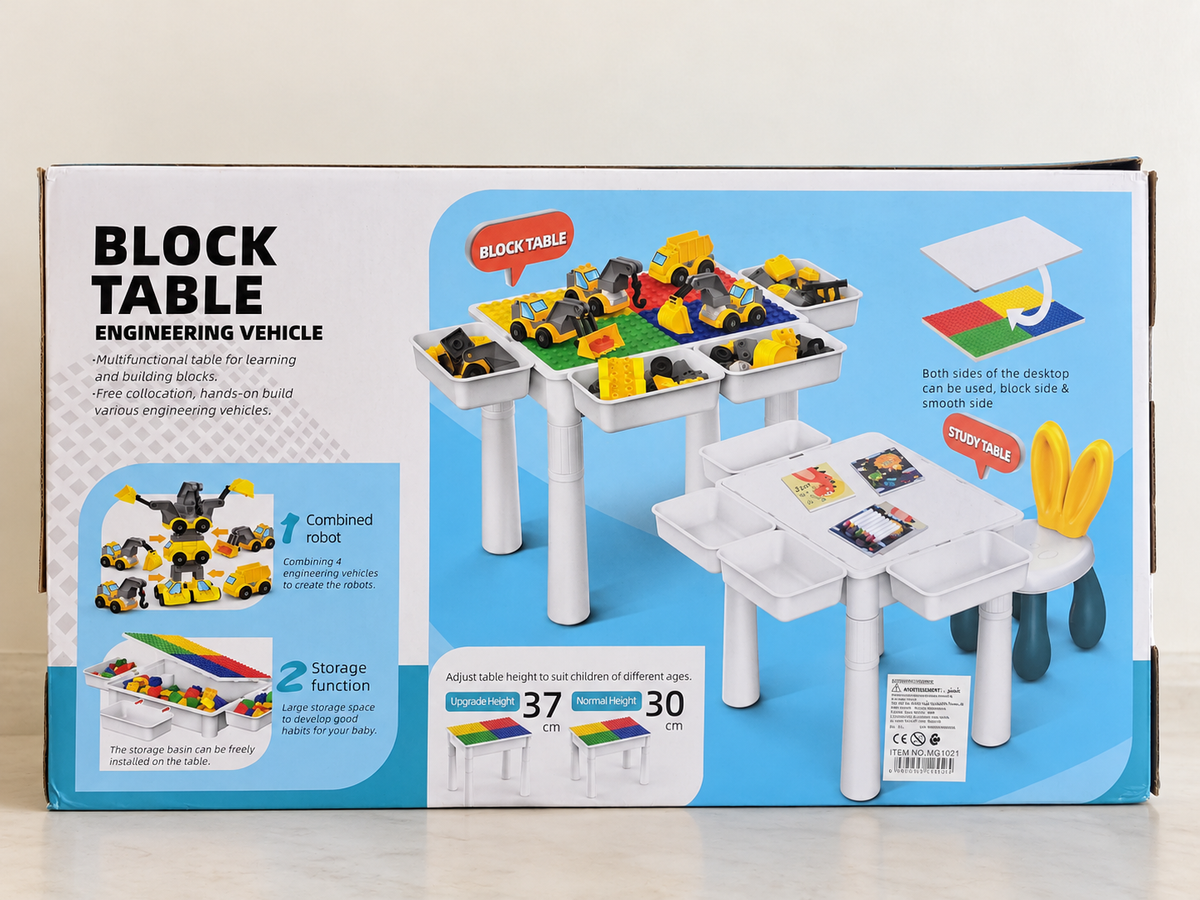 Table de Construction 4 en 1 avec Blocs et Véhicules de Chantier