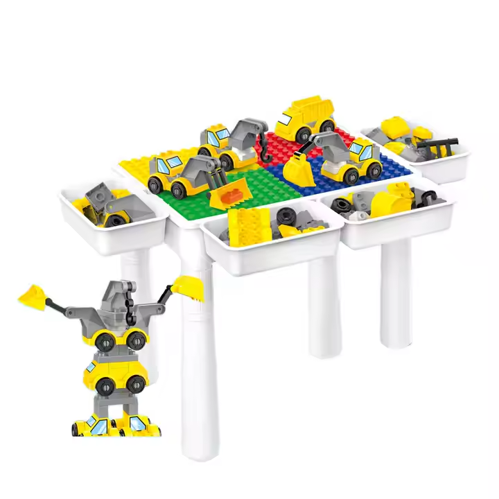 Table de Construction 4 en 1 avec Blocs et Véhicules de Chantier