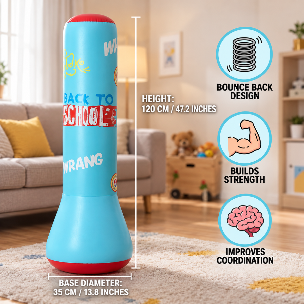 Sac de Boxe Gonflable Enfant avec Base à Remplir d'Eau