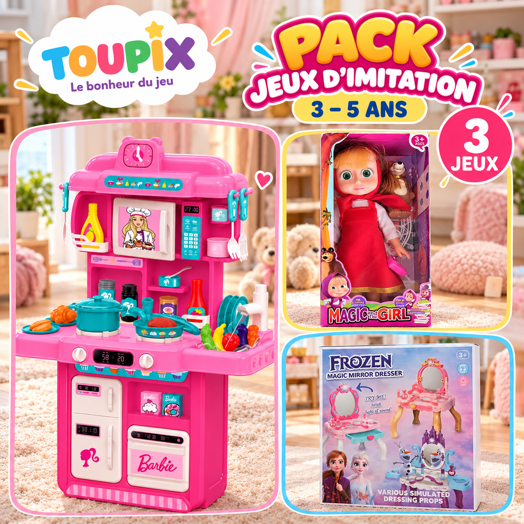 Pack 3-5 ans – Jeux d'Imitation (cuisine, coiffeuse, poupée)