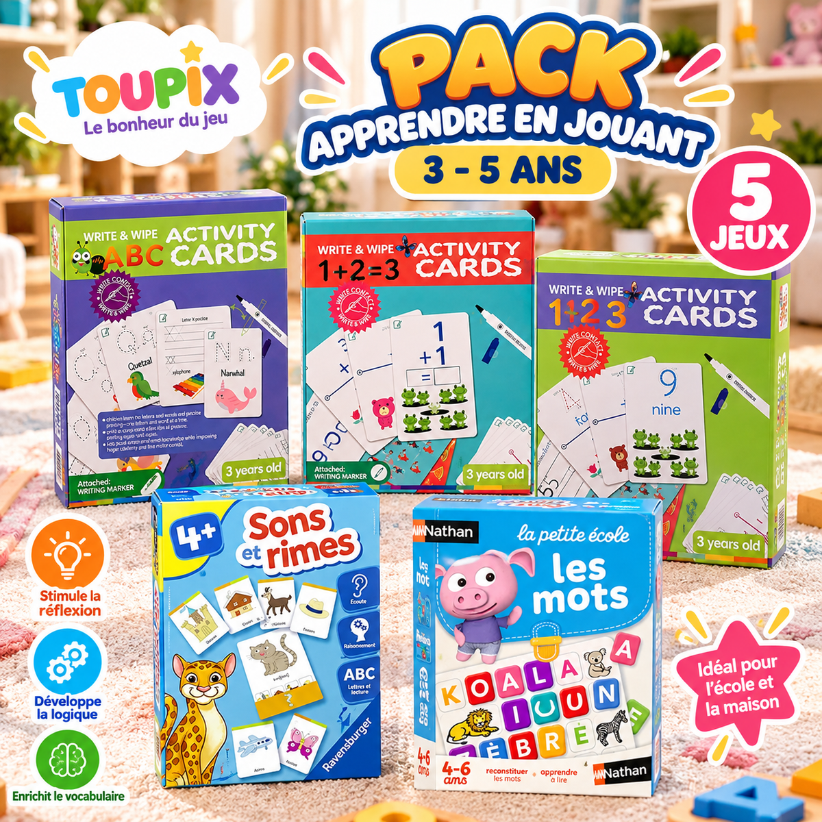 Pack 3-5 ans – Apprendre en Jouant (5 jeux éducatifs)