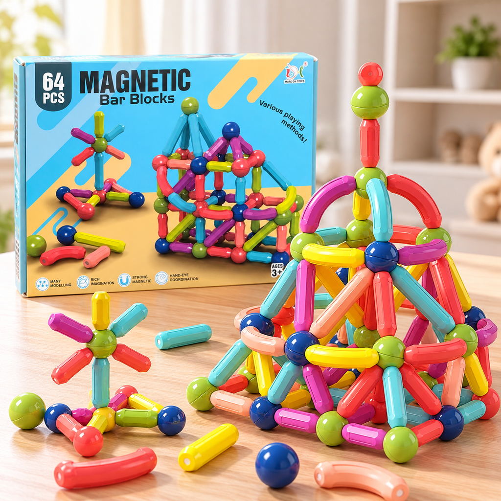 Jeu de Construction Magnétique – 64 Pièces (Magnetic Bar Blocks)