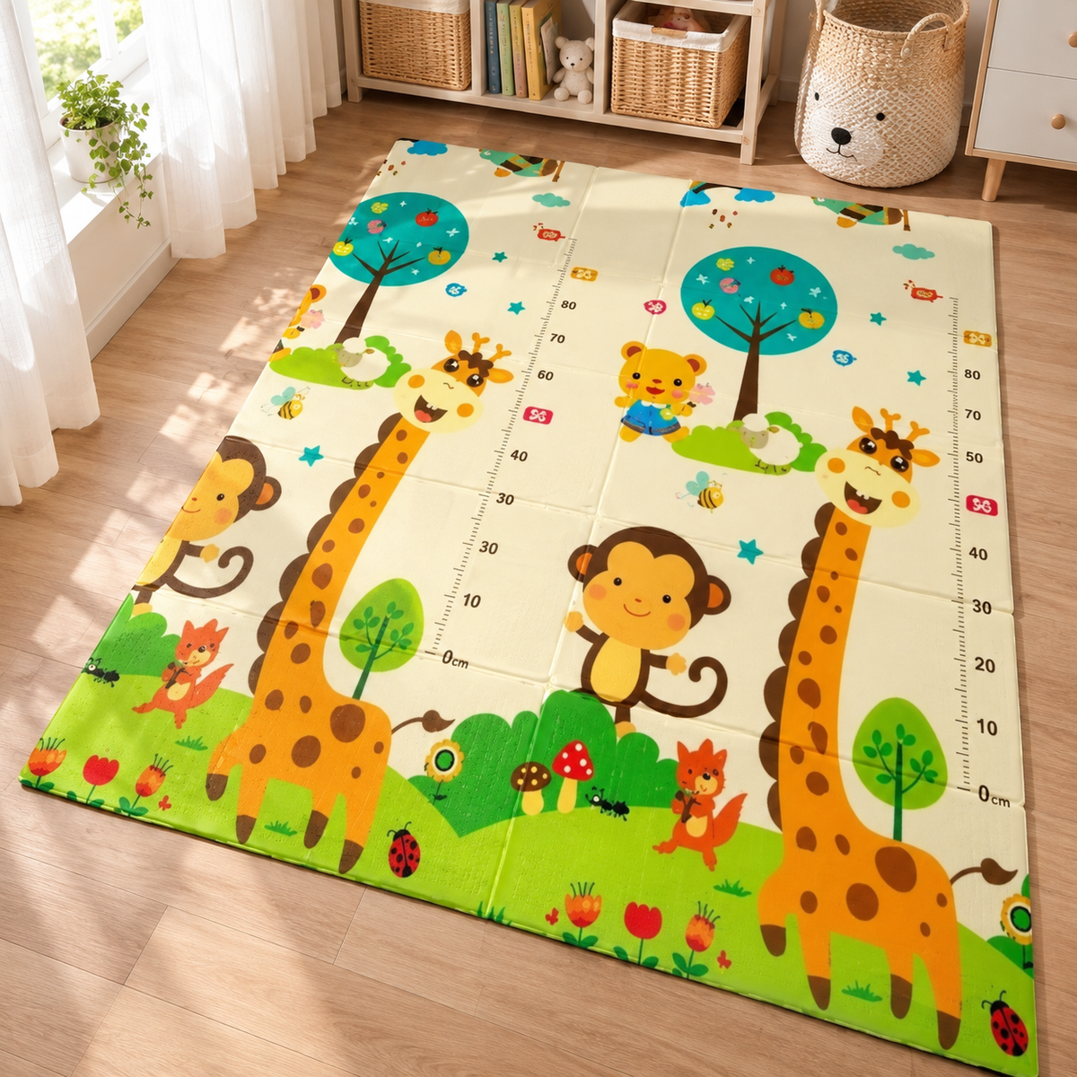 Tapis de jeu pliable bébé – double face, 195 × 180 cm