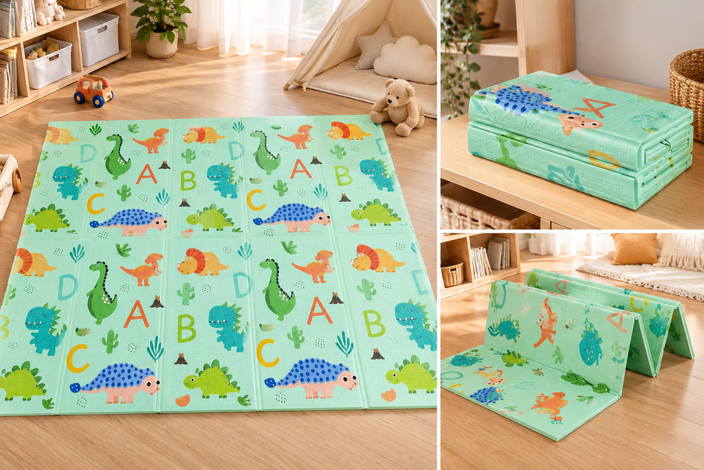 Tapis de jeu pliable bébé – double face, 195 × 180 cm