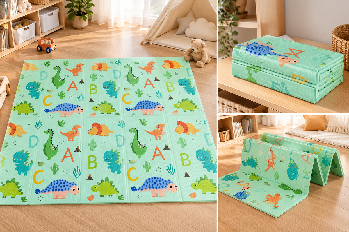 Tapis de jeu pliable bébé – double face, 195 × 180 cm